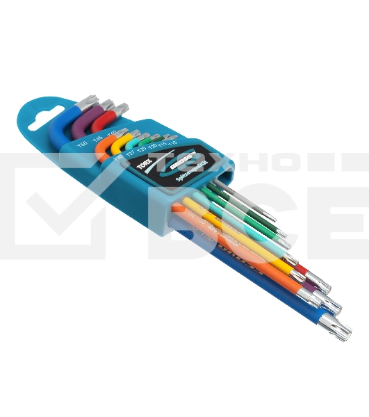Набор ключей GROSS 16402имбусовых torx-tt 9шт: t10-t50 магнит s2 экстра-длин. хром/краска 9шт.