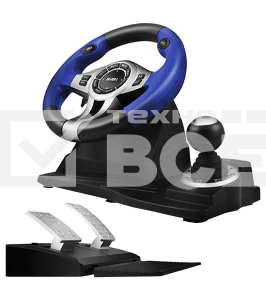 Руль чёрный Sven GC-W600 (виброотдача, педали, джойстик, 12 кн., USB)