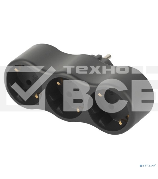 Разветвитель электрический ЭРА SPx-3e-B на 3 розетки с заземлением 16А черный