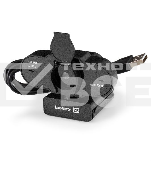 Веб-камера ExeGate BlackView C931 Full HD AF (2Мп, 1920х1080, 1080P, 30fps, автоматический фокус, защитная шторка, 4-линзовый объектив, микрофон с шумоподавлением, универсальное крепление, отверстие под штатив, USB, кабель 1,5 м, Windows 7/8/10/11, Mac OS