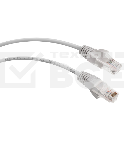 Шнур комм. Cabeus, Cat.5e, неэкр., U/UTP, RJ45/RJ45, PVC, AWG24, 0.15м, серый