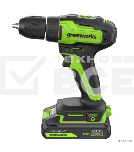 Дрель-шуруповерт Greenworks GD24DD35 аккумуляторная, 24V, б/щет, 29/35Нм,1х2Ач,ЗУ,кор [3704007CUA]