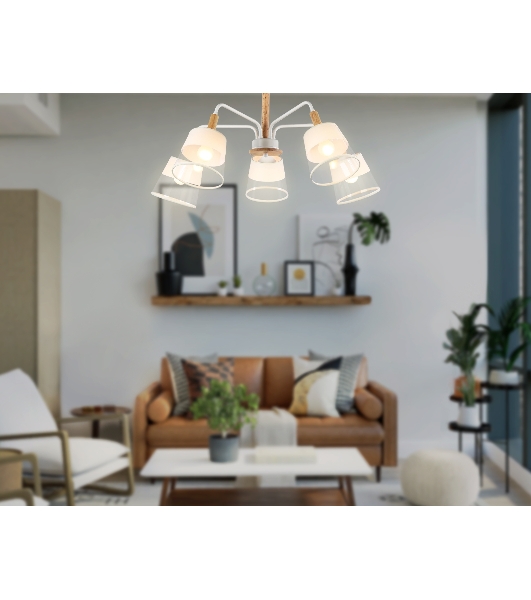 Светильник Ambrella light TR4738/5 WH/LW белый/светлое дерево E27/5 max 40W D760*350