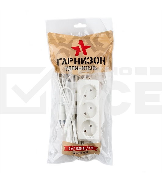 Удлинитель Гарнизон EL-E3-W-3, 3 розетки допустимый ток 6А, длина 3м.