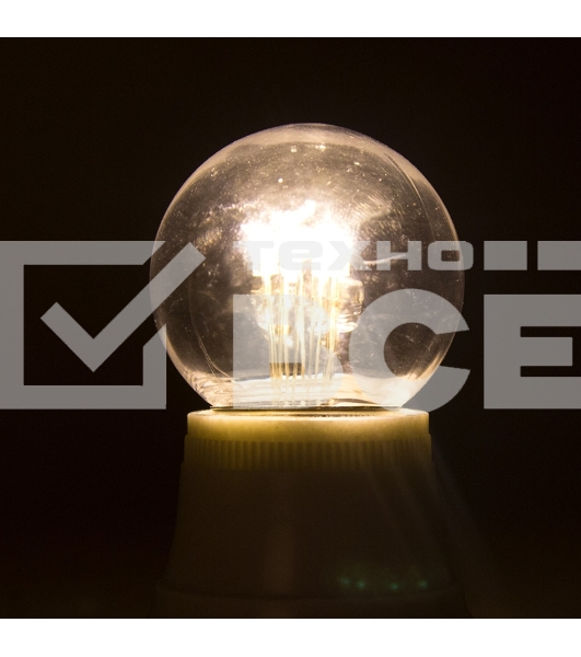Лампа шар e27 6 LED Ø45мм - ТЕПЛЫЙ БЕЛЫЙ, прозрачная колба, эффект лампы накаливания