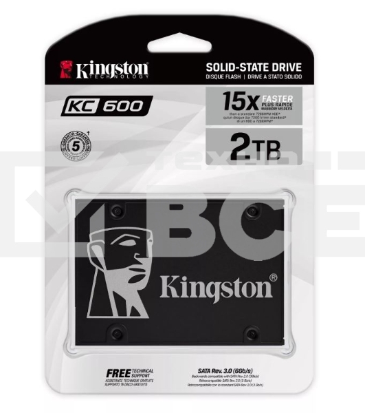 Накопитель SSD Kingston KC600, 2Tb, SATA III, 2.5