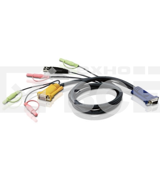 Кабель ATEN KVM Cable 2L-5305U Кабель для KVM: USB(Am)+DB15(m)+2*Audio (PC) -на- SPHD15(m)+2*Audio (KVM), 5м