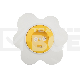 Розетка одноместная KRANZ HAPPY Яичница скрытой установки, с заземлением и защитными шторками, желтая/белая