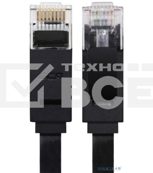 Патч-корд Greenconnect плоский прямой PROF 15.0m UTP медь, кат.6, черный, позолоченные контакты, 30 AWG, Premium ethernet high speed 10 Гбит/с, RJ45, T568B (GCR-LNC616-15.0m)