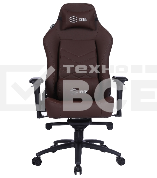 Кресло игровое Cactus CS-CHR-0112BR коричневый, сиденье коричневый, эко.кожа, с подголов. крестовина металл, пластик черный