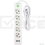 Сетевой удлинитель Amper 2,0 м, 5 розеток, 10А, 2500 Вт, 3 usb, белый., фото 1