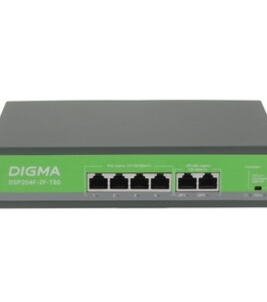 Коммутатор Digma DSP204F-2F-T80 V1, 6×100 Мбит/с, неуправляемый