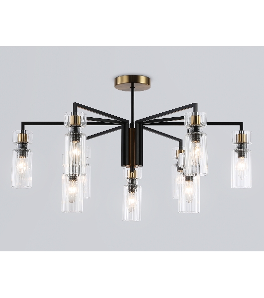 Люстра Ambrella light LH56117/9 BK/BS/CL черный/латунь/прозрачный E14*9 max 40W D765*440
