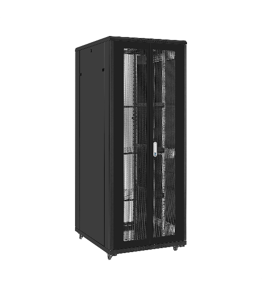 Шкаф телекоммуникационный 19' напольный 42U ExeGate EC-FS-42U.800.1000.V.V.BLACK (19”, 42U, 800x1000x2054mm (ШхГхВ), передняя перфорированная дверь, задняя двойная перфорированная дверь, съемные боковые панели, пыле- и влагозащита IP20, встроенный вентиляционный модуль, 1 полка в комплекте, черный RAL 9004, 3 коробки)