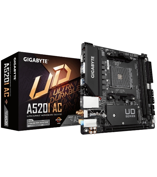 Материнская плата Gigabyte A520I AC AM4, AMD A520, 2xDDR4-3200 МГц, 1xPCI-Ex16, 1xM.2, Mini-ITX