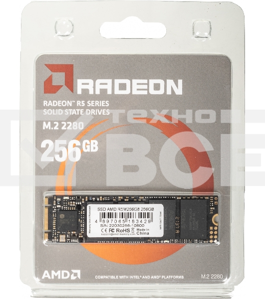 Накопитель SSD AMD Radeon R5M256G8, 256Gb, M.2 2280, SATA III, R/W 555/450