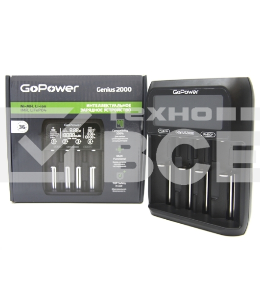 З/У для аккумуляторов GoPower Genius2000 Ni-MH/Ni-Cd/Li-ion/IMR/LiFePO4 4 слота (1/40)