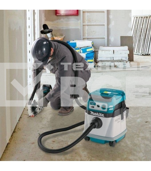 Строительный пылесос Makita DVC150LZ гибридное, белый, 320 Вт, уборка сухая/влажная, пылесборник мешок/контейнер, 15 л