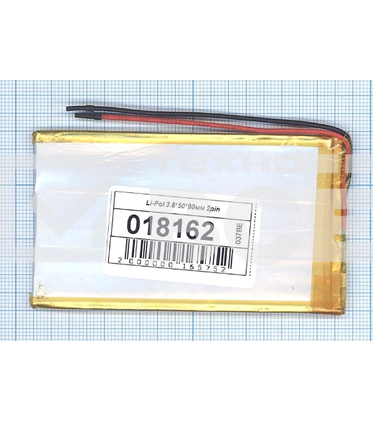 Аккумулятор Li-Pol (батарея) 3.8*50*90мм 2pin 3.7V/1600mAh