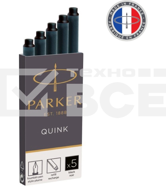Картридж Parker Quink Z11 (CW1950382) черные чернила для ручек перьевых (5шт)