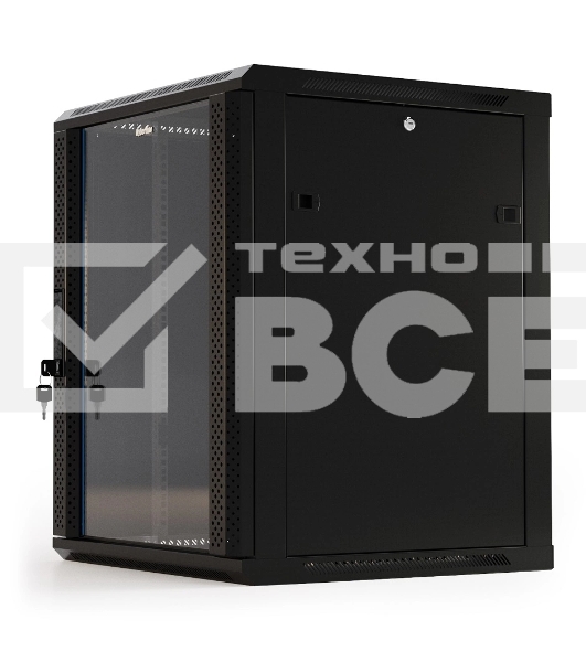 Шкаф коммутационный Hyperline (TWB-2766-GP-RAL9004) настенный 27U 600x600мм пер.дв.стекл 2 бок.пан. 60кг черный 49.9кг 1304мм