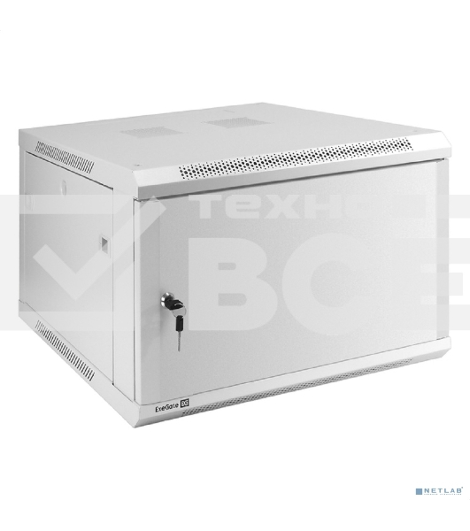 Шкаф телекоммуникационный 19' настенный 6U ExeGate EC-WM-6U.600.M.GREY (19', 6U, 600x600x370 мм (ШхГхВ), передняя дверь металл, съемные боковые панели, пыле- и влагозащита IP23, светло-серый RAL 7035)