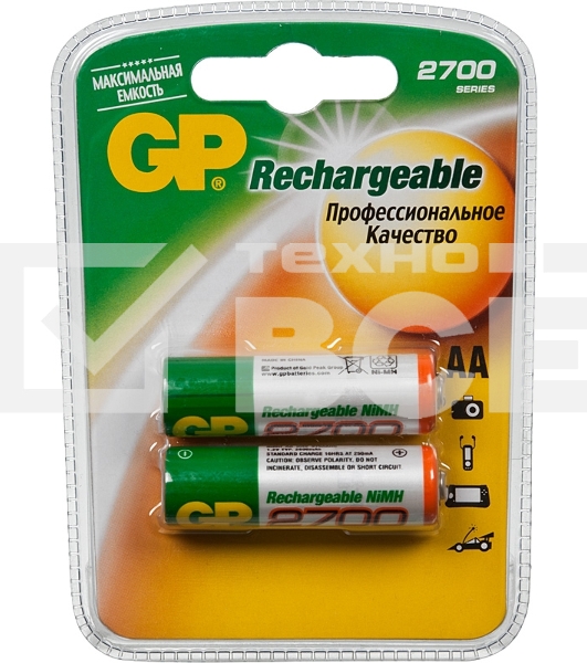 Аккумулятор GP Rechargeable NiMH 270AAHC 2700mAh AA (2шт. уп) (GP 270AAHC-2DECRC2)