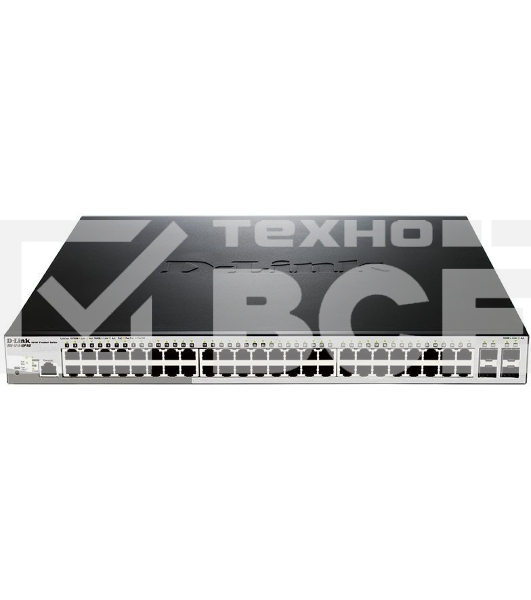 Коммутатор D-Link DGS-1210-52P/ME/B1A, L2 Managed Switch with 48 10/100/1000Base-T ports and 4 1000Base-X SFP ports (8 PoE ports 802.3af/802.3at (30 W), 16 PoE ports 802.3af (15,4 W), PoE Budget 193 W). 16K Mac