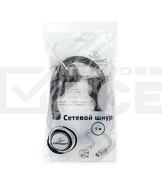 Кабель питания Cablexpert PC-186-1M, 1м, Schuko- C13, 6А, черный, с заземлением