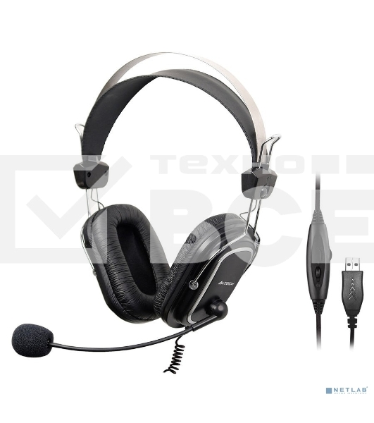 Наушники с микрофоном A4Tech HU-50 черный 2м накладные USB оголовье
