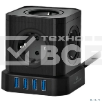 Сетевой фильтр Cablexpert Tower, TWR-5-U4-B-3, 5р, 10А, 4хUSB, 3.1А, 3м, ур.защиты 4+, черный, коробка, фото2