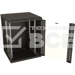 Шкаф коммутационный Hyperline (TWB-2766-GP-RAL9004) настенный 27U 600x600мм пер.дв.стекл 2 бок.пан. 60кг черный 49.9кг 1304мм