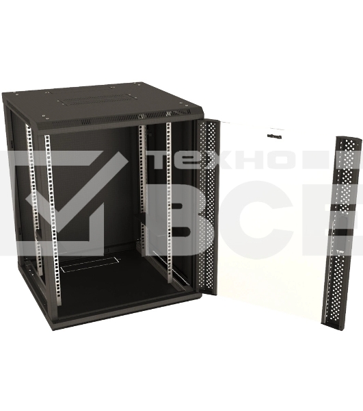 Шкаф коммутационный Hyperline (TWB-2766-GP-RAL9004) настенный 27U 600x600мм пер.дв.стекл 2 бок.пан. 60кг черный 49.9кг 1304мм