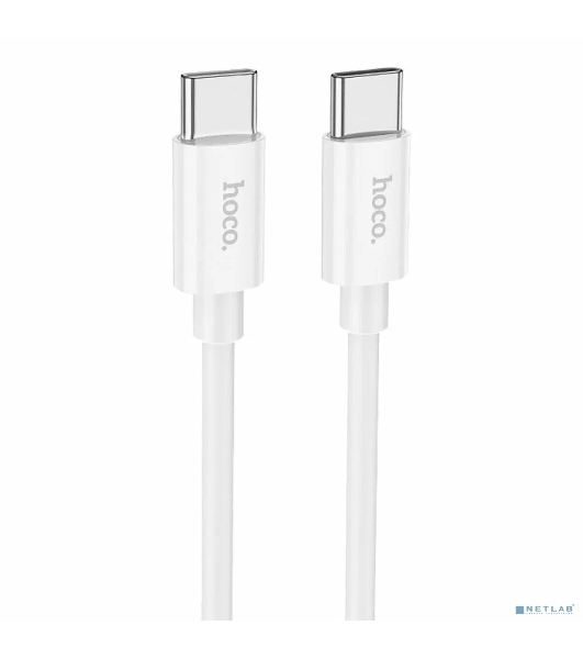 Кабель USB2.0 Hoco Type-C/Type-C, 3А, 60Вт, силиконовая оплетка, X87, 1м, белый, коробка