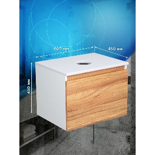 Комплект: тумба Bau Dream Blackwood 60, 1 ящик, Раковина круглая накладная BAU Element D41 с отверстием под смеситель, мрамор