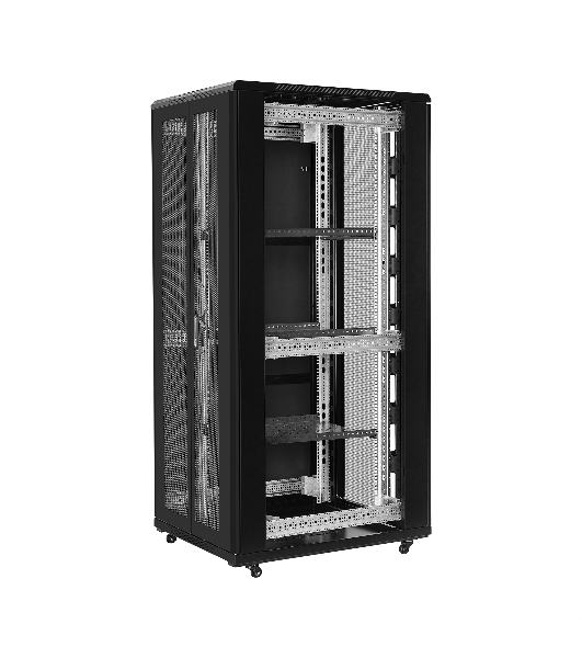 Шкаф телекоммуникационный 19' напольный 42U ExeGate EC-FS-42U.800.1000.V.V.BLACK (19”, 42U, 800x1000x2054mm (ШхГхВ), передняя перфорированная дверь, задняя двойная перфорированная дверь, съемные боковые панели, пыле- и влагозащита IP20, встроенный вентиляционный модуль, 1 полка в комплекте, черный RAL 9004, 3 коробки)