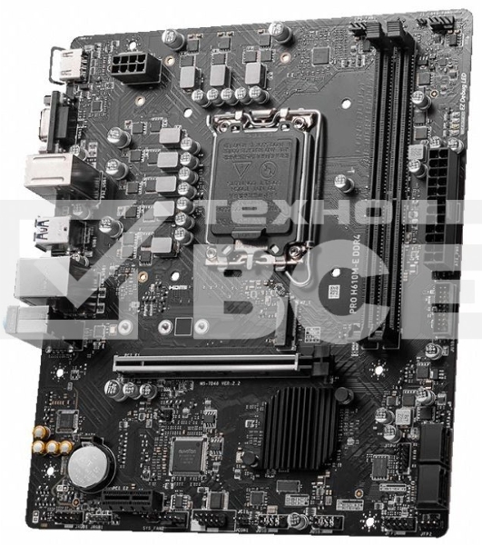 Материнская плата MSI PRO H610M-E DDR4, LGA 1700, Intel H610, 2xDDR4, 4xSATA, 1xM.2, 1xPCIe 4.0 x16, 1xPCIe 4.0 x1, 1xHDMI, 1xVGA, 1xRJ45 1Gb, 2xUSB-A 3.2 Gen 1, 4xUSB-A 2.0, 3x3.5мм, 7.1, mATX