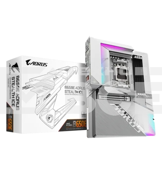 Материнская плата Gigabyte B650E AORUS STEALTH ICE, AM5, AMD B650E, 4xDDR5, 4xSATA, 3xM.2, 1xPCI-E 5.0 x16, 1xHDMI, 1xUSB 4 Type-C, 2xUSB-A 3.2 Gen 2, 5xUSB-A 3.2 Gen 1, 4xUSB-A 2.0, 1x 2.5Gb LAN, 3x3.5 мм, 7.1, ATX