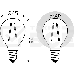 Лампа филам. Gauss Filament 5Вт цок.:E14 свеча 220B св.свеч.бел.теп. (упак.:10шт) (105801105)