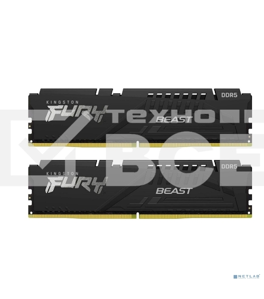 Оперативная память Kingston Fury Beast, DDR5, 64GB (2x32GB), 5600MHz, CL40, DIMM, радиатор, черный