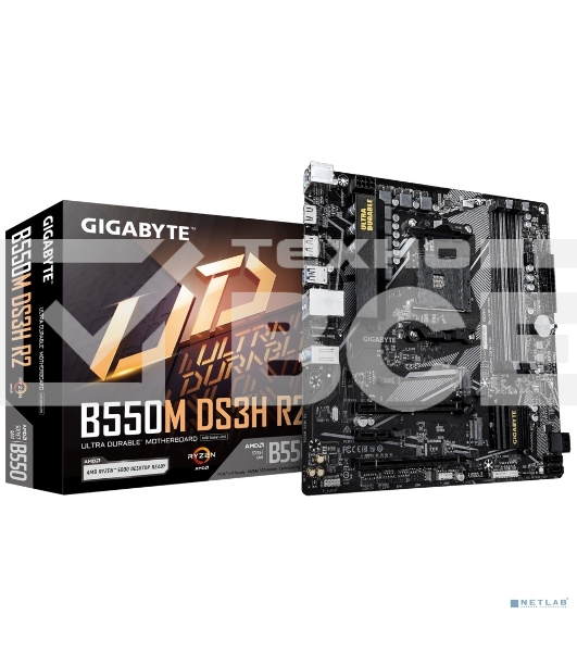 Материнская плата Gigabyte B550M DS3H R2, AM4, AMD B550, 4xDDR4, 4xSATA, 2xM.2, 1xPCIe 4.0 x16, 1xPCIe 3.0 x4, 1xPCIe 3.0 x1, 1xDP, 1xHDMI, 1x1Gb LAN, 4xUSB-A 5Gbps, 2xUSB-A 2.0, 3x3.5 мм, 7.1, mATX