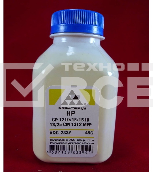 Тонер HP CP 1210/15/1510/18/25/CM 1312 MFP Yellow, (фл.45г.) AQC фас. Россия