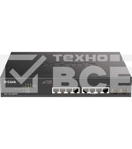 Коммутатор D-Link DGS-1100-10MPPV2/A 8G 2SFP 8PoE+ настраиваемый