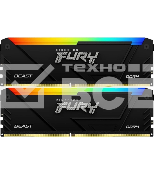 Оперативная память Kingston Fury Beast, DDR4, 16GB (2x8GB), 3733MHz, CL19, с радиатором, RGB, черный