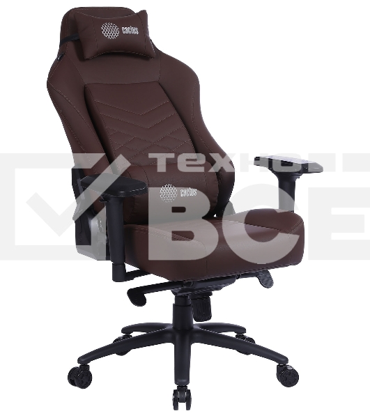 Кресло игровое Cactus CS-CHR-0112BR коричневый, сиденье коричневый, эко.кожа, с подголов. крестовина металл, пластик черный