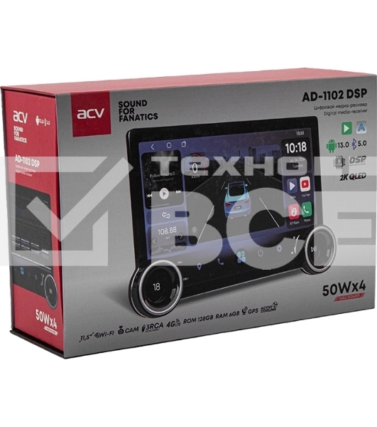 Автомагнитола ACV AD-1102 DSP 2DIN 4x50Вт 6000Mb DSP Android 13 11.5