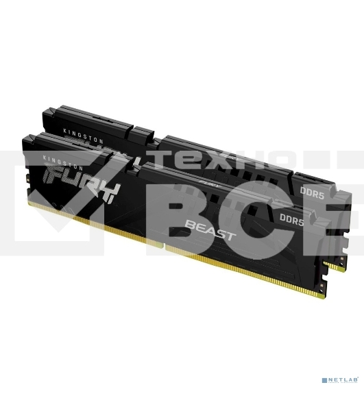 Оперативная память Kingston Fury Beast, DDR5, 64GB (2x32GB), 5600MHz, CL40, DIMM, радиатор, черный