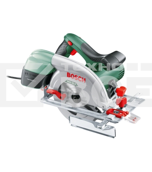 Дисковая пила Bosch PKS 55 А, 1200 Вт зеленый/черный