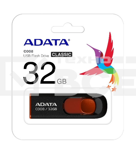 Флеш диск ADATA Flash Drive 32Gb С008 AC008-32G-RKD {USB2.0, Black-Red}