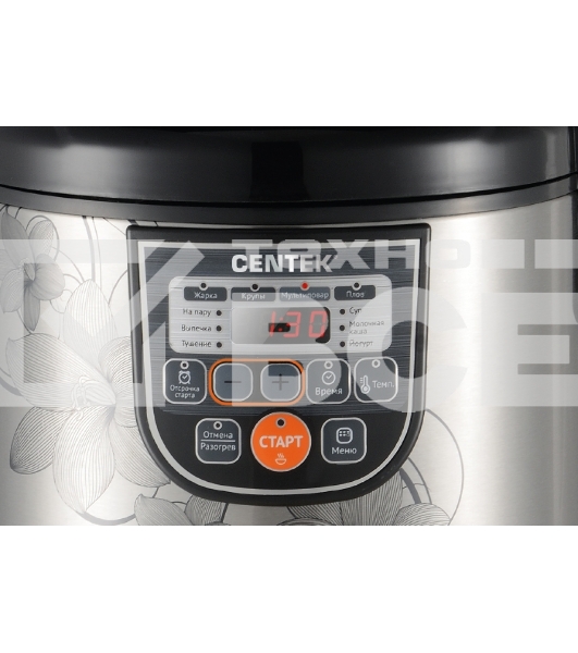 Мультиварка Centek CT-1498 (чёрный, сталь) 700Вт, 5.0л, 10 программ + 28 программ Мультишеф